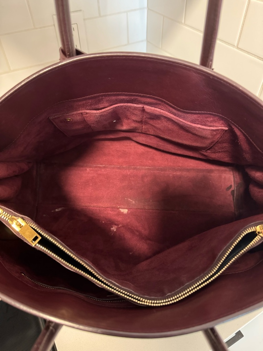 Saint Laurent Sac de Jour Large Bordeaux Leather Tote SDJ Gold Hardware Lock Key - Picture 15 of 16